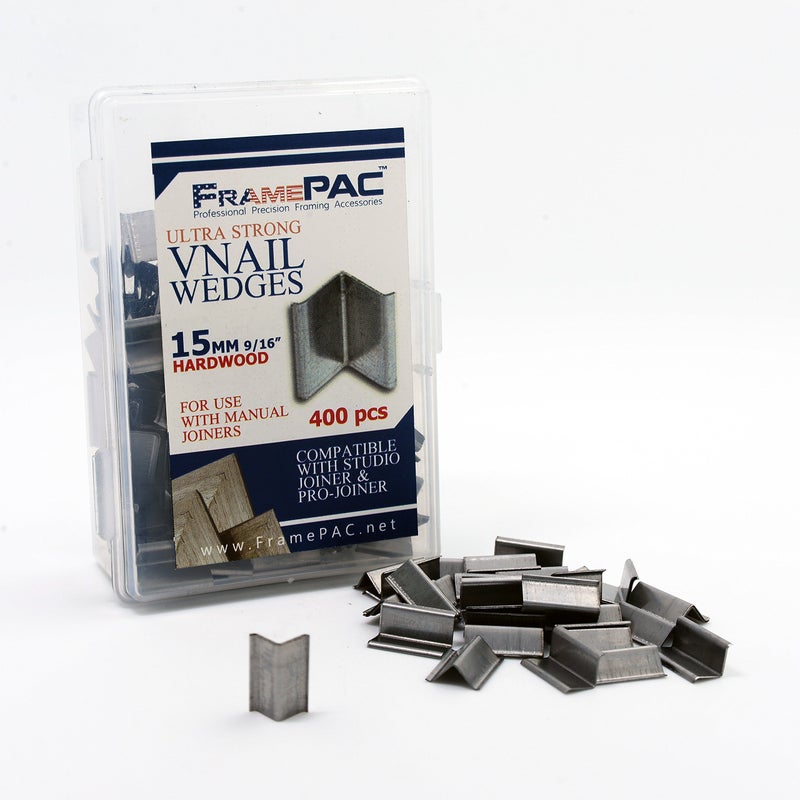 FramePac V Nails for Hardwood Picture Frames - 15mm (9/16 Inch) - [400 V-Nail Pack, Loose] - Ultra Strong Vnail Wedges for Picture Framing - Joining Picture Frame Corners - Image 1